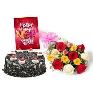 Mix Roses with Black Forrest Cake n Greeting Card